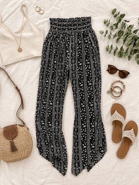 Free People Blue Boho Harem Pants Elastic Waist Cropped Rayon Festival Medium